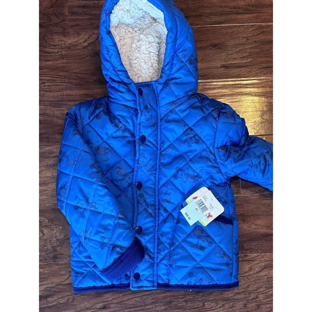 Disney Mickey Mouse Toddler 4T Blue Quilted Sherpa Lined Hooded Jacket NWT